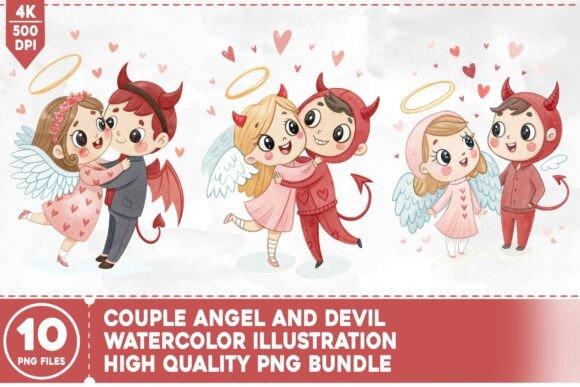 Download Couple Angel and Devil Watercolor Bundle - Devil Collection