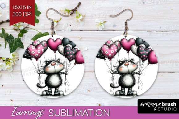 Download Valentine Cat Round Earrings PNG - Earrings png Collection