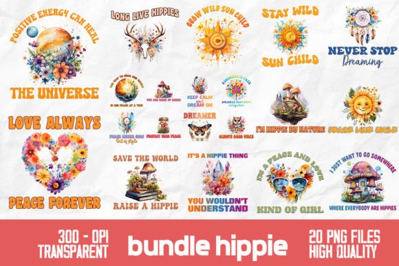 Download Rainbow Hippie Flowers Bundle Design - Premium Resources