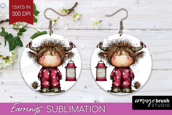 Download Highland Cow Round Earrings PNG - Earrings png Collection