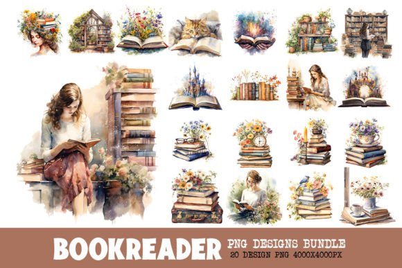 Download Retro Book Reader Bundle Design - Premium Resources