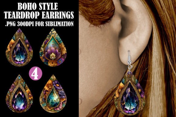 Download Boho Floral Teardrop Earrings PNG, S3 - Earrings png Collection